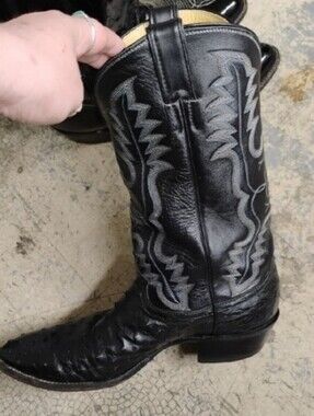 Justin Size 12 B Men's Black Western Leather Cowboy Boots with Embroidery